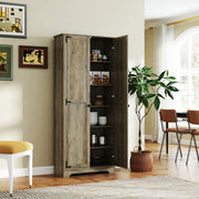 Grey Wood-Effect Tall Kitchen Storage Cabinet with Adjustable Shelves by HOMCOM