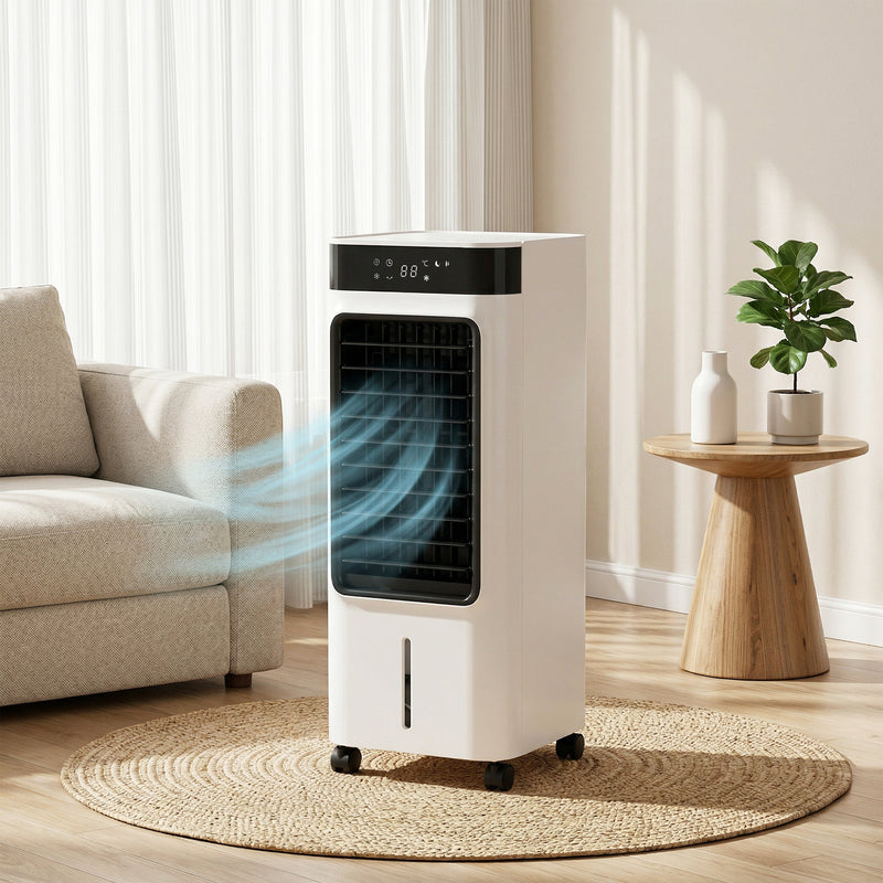 Portable Air Cooler with Fan and Humidifier for Quiet Room Cooling | Remote Control  | White Homcom