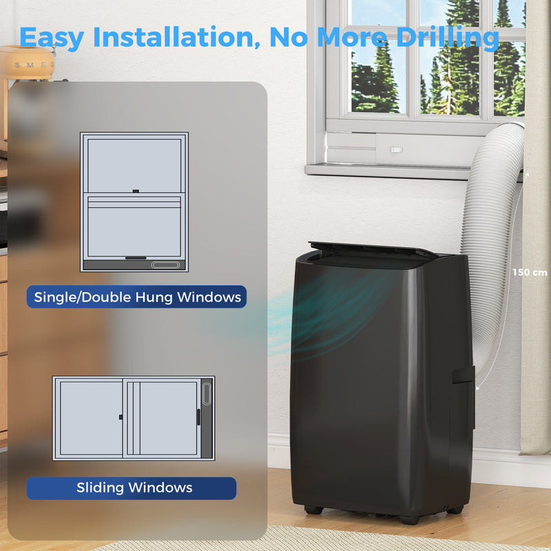 Portable Air Conditioner with Cooling and Dehumidifier for Bedrooms and Living Rooms Black AOSOM