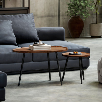 Set of 2 Modern Nesting Coffee Tables with Metal Legs for Living Room or Office Chestnut