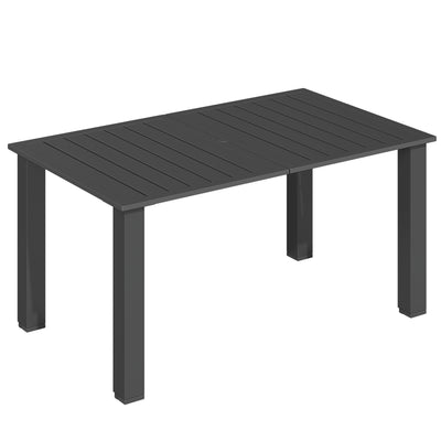 Black Rectangular Garden Dining Table for 6 with Parasol Hole and Steel Frame by Outsunny