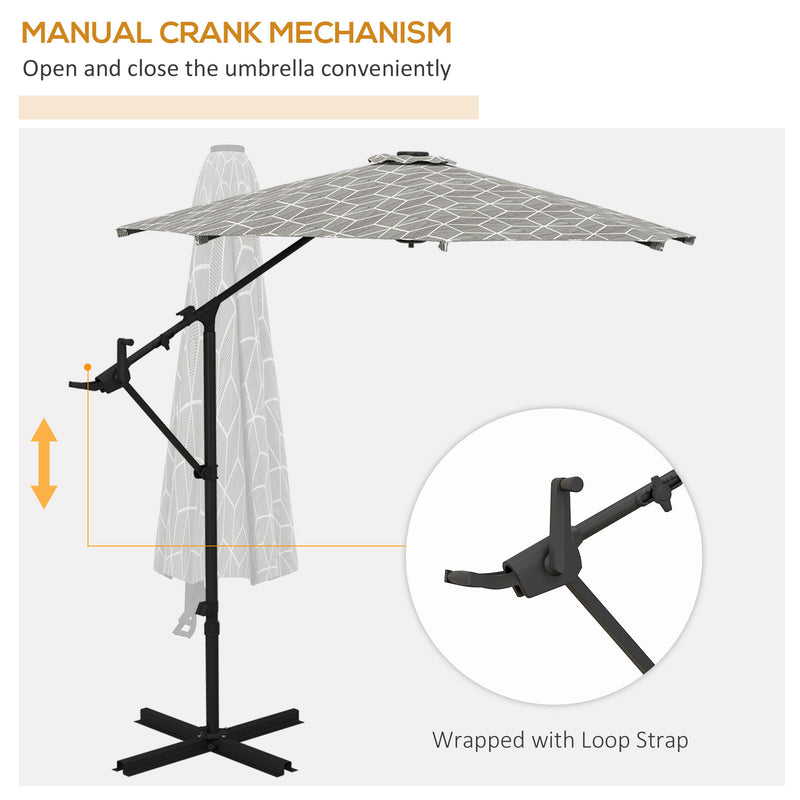 Black and White 3m Cantilever Garden Parasol with 360 Degree Rotation and Cross Base