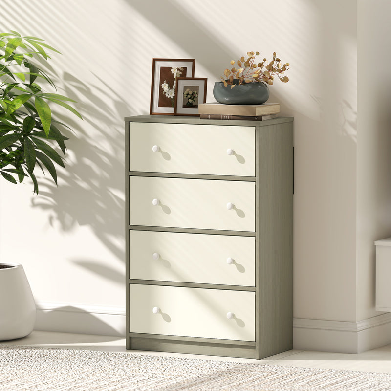4 Drawer Fabric Chest Of Drawers With Steel Frame For Bedroom Or Hallway, White Grey