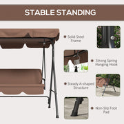 3 Seater Garden Swing Chair with Adjustable Canopy and Cushions for Outdoor Relaxing Brown