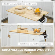 White Kitchen Island Trolley with Drop Leaf Drawers Spice Rack and Wood Top