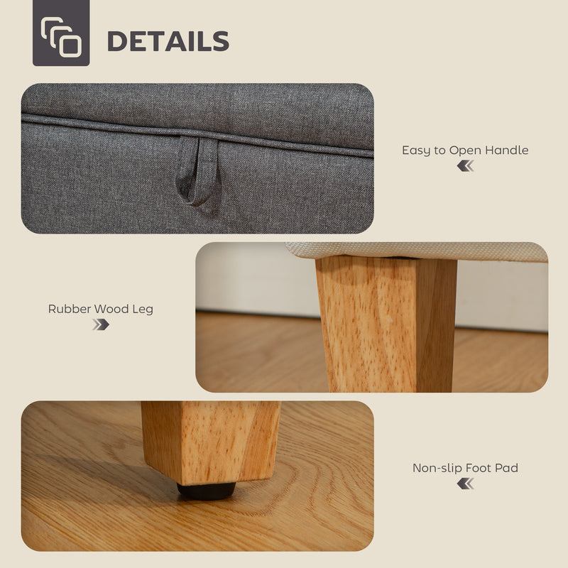 Linen Storage Ottoman with Padded Seat and Wooden Legs Ideal for Bed End or Hallway Charcoal Grey