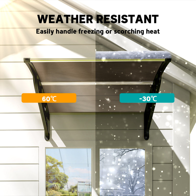 103x97cm Curved Window and Door Rain Shelter Awning With UV Protection For Porch or Entryway, Brown Polycarbonate