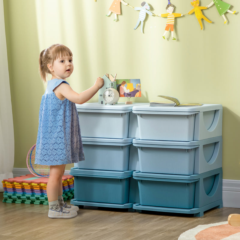 Kids Storage Unit With 6 Pull Out Drawers Ideal For Toys Books And Clothes, Blue