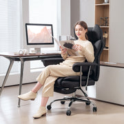 Black Reclining Office Chair With Lumbar Support Pillow For All Day Comfort