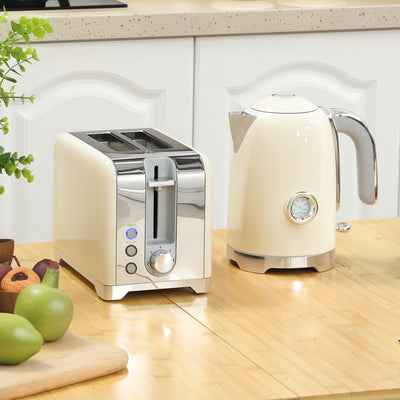 Retro Kettle and Toaster Breakfast Set with Fast Boil Function for Kitchen, Cream