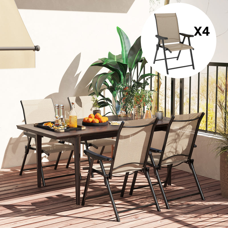 Set of Four Folding Outdoor Chairs Brown and Black Weather Resistant by Outsunny