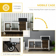 Wooden Rabbit Hutch with Removable Tray and Wheels for Outdoor or Indoor Use Brown