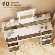 Dressing Table with LED Mirror and Ten Drawers for Organised Bedroom Storage White AOSOM