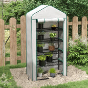 5 Tier Mini Greenhouse With Roll Up Door For Indoor Or Outdoor Use, White