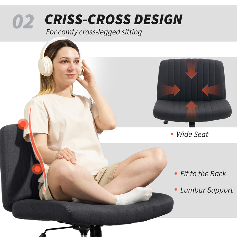 Armless Swivel Desk Chair With Wide Padded Seat And Tilt Function For Home Office Black