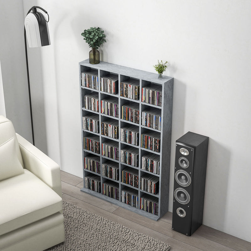 Tall CD Storage Unit with Adjustable Shelves for Living Room or Office Cement Grey