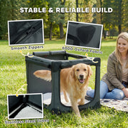 Foldable Dog Crate for Travel and Home with Mesh Panels and Washable Pad Army Green AOSOM