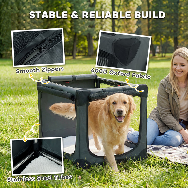 Foldable Dog Crate for Travel and Home with Mesh Panels and Washable Pad Army Green AOSOM