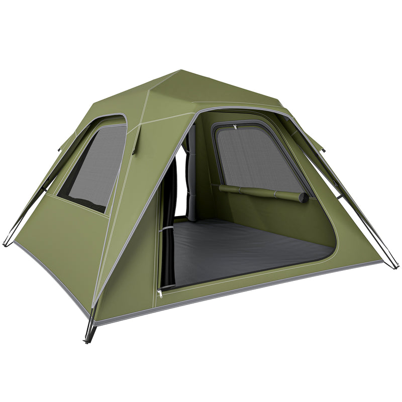 Pop Up Family Tent for Quick Camping Setup Sleeps 3 to 4 Waterproof Green