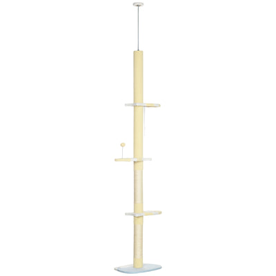 Adjustable Floor To Ceiling Cat Tree With Toy Ball And Anti Tip Kit For Indoor Play Grey