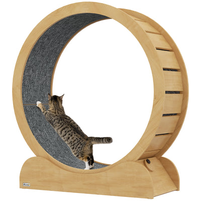 Wooden Cat Exercise Wheel with Brake for Indoor Fitness and Play, Natural