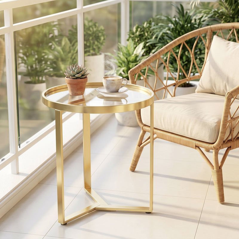 Side Table for Small Spaces with Easy Clean Glass Top