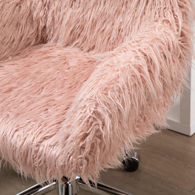 Office Chair with Soft Faux Fur Seat and Adjustable Height for Home Workspace Pink