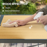 6 Seater Garden Dining Table with Umbrella Hole Rust Resistant Frame Wood Effect Top by Outsunny