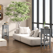 Set of Two Grey Floral Cut-Out Side Tables Elegant and Stylish by HOMCOM