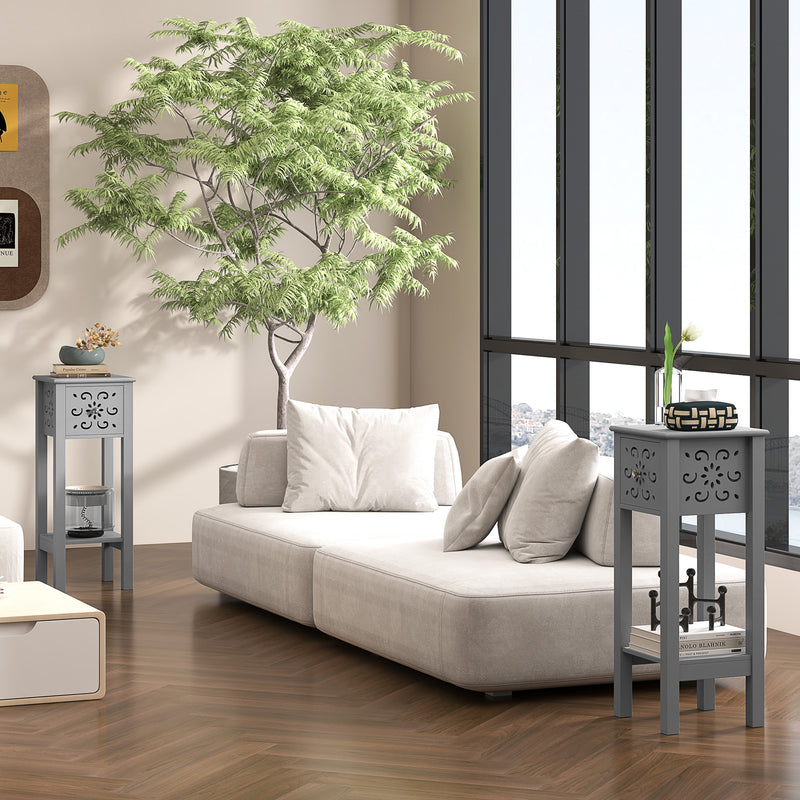 Set of Two Grey Floral Cut-Out Side Tables Elegant and Stylish by HOMCOM