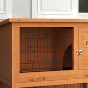 Two Tier Wooden Rabbit Hutch with Outdoor Run Ideal for Guinea Pigs and Bunnies Orange AOSOM