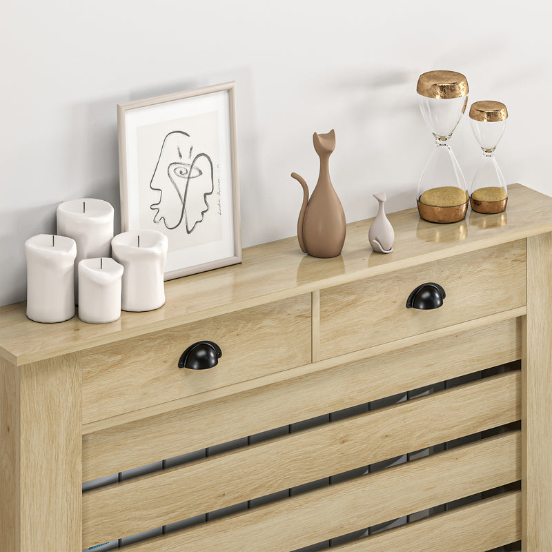 Radiator Cover with Slatted Front and Storage Drawer for Safe Family Homes Oak Homcom