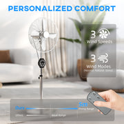 Silver 18 Inch Metal Pedestal Fan with Oscillation and Adjustable Height