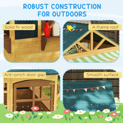 Wooden Foldable Kids Playhouse with Windows Working Door and Rain Covers in Brown