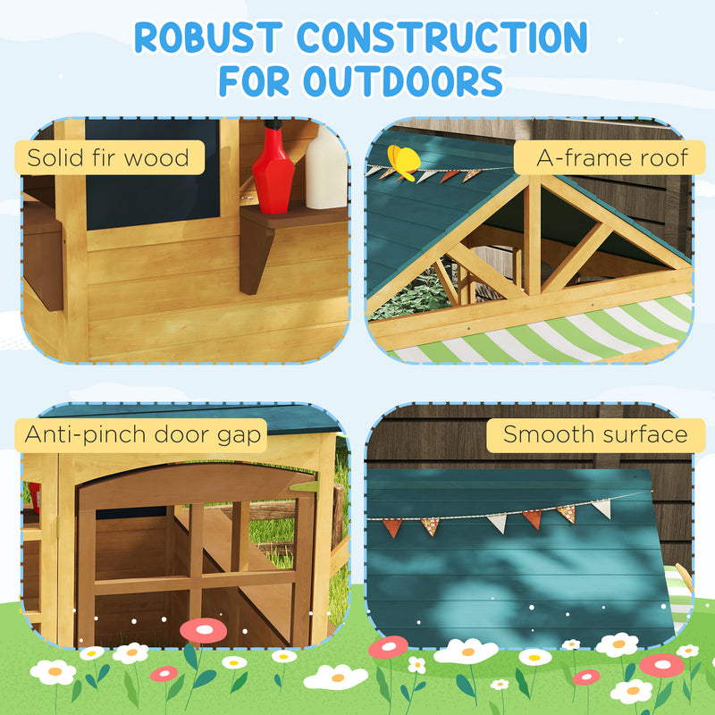 Wooden Foldable Kids Playhouse with Windows Working Door and Rain Covers in Brown