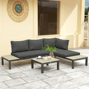 3 Piece Aluminium Garden Furniture Set with Cushions and Coffee Table Dark Grey by Outsunny