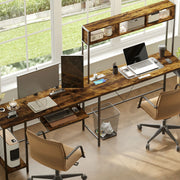 Rustic Brown L Shaped Computer Desk with Power Outlet and Storage for Two Person by HOMCOM