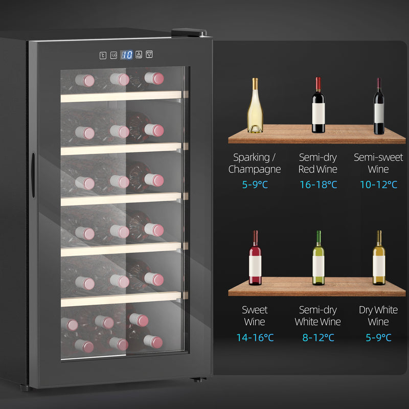 Black 41 Bottle Wine Fridge 91L with Glass Door LED Light and Touch Control by HOMCOM