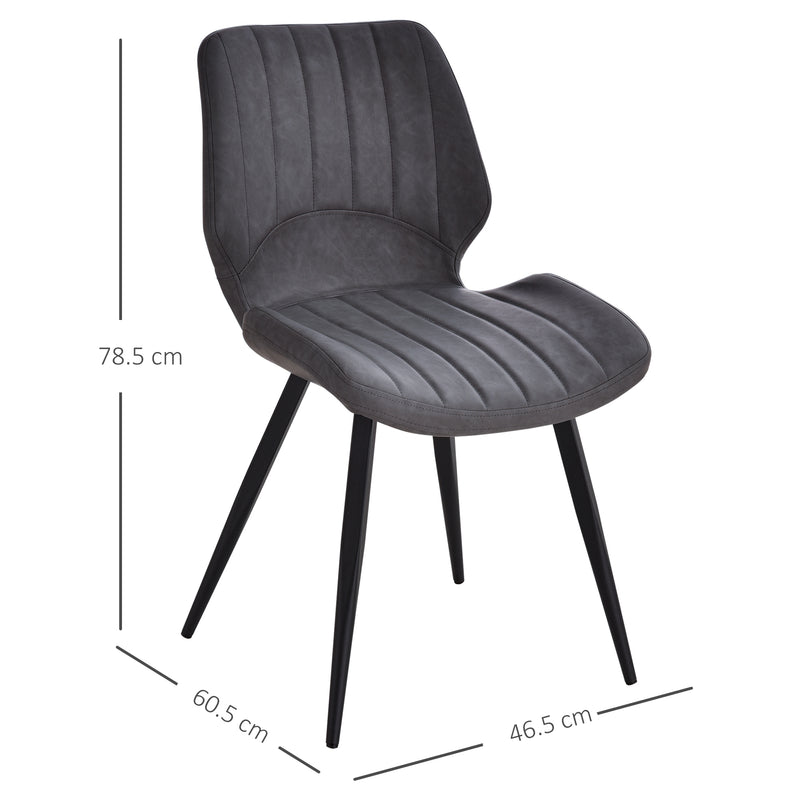 Set of 2 PU Leather Dining Chairs with Padded Seats and Steel Frame for Kitchen Grey