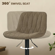 Set of Two Linen Look Bar Stools with Cushioned Seats for Kitchen or Home Bar, Brown