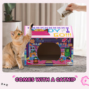2 in 1 Cardboard Cat House With Scratching Board and Catnip For Indoor Play, Pink AOSOM