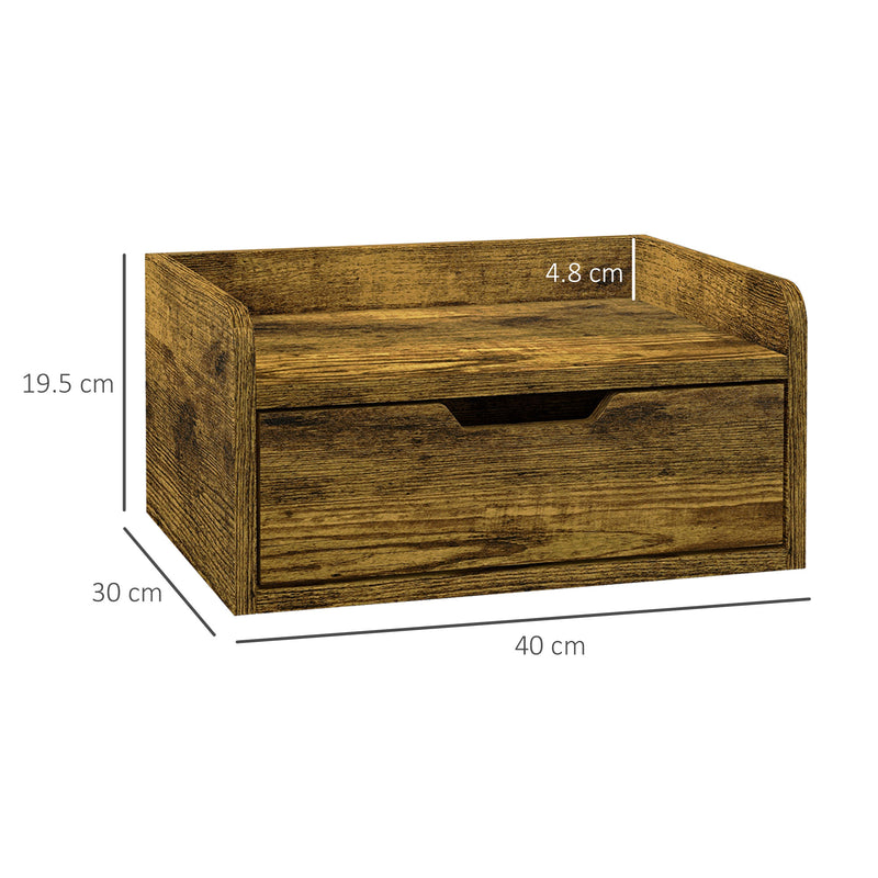 Set of 2 Industrial Style Wall Mounted Bedside Tables with Drawer Ideal for Small Bedrooms Rustic Brown