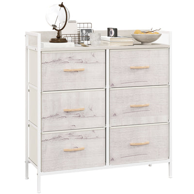 Rustic Wooden Chest with Six Fabric Drawers for Bedroom or Living Room Storage