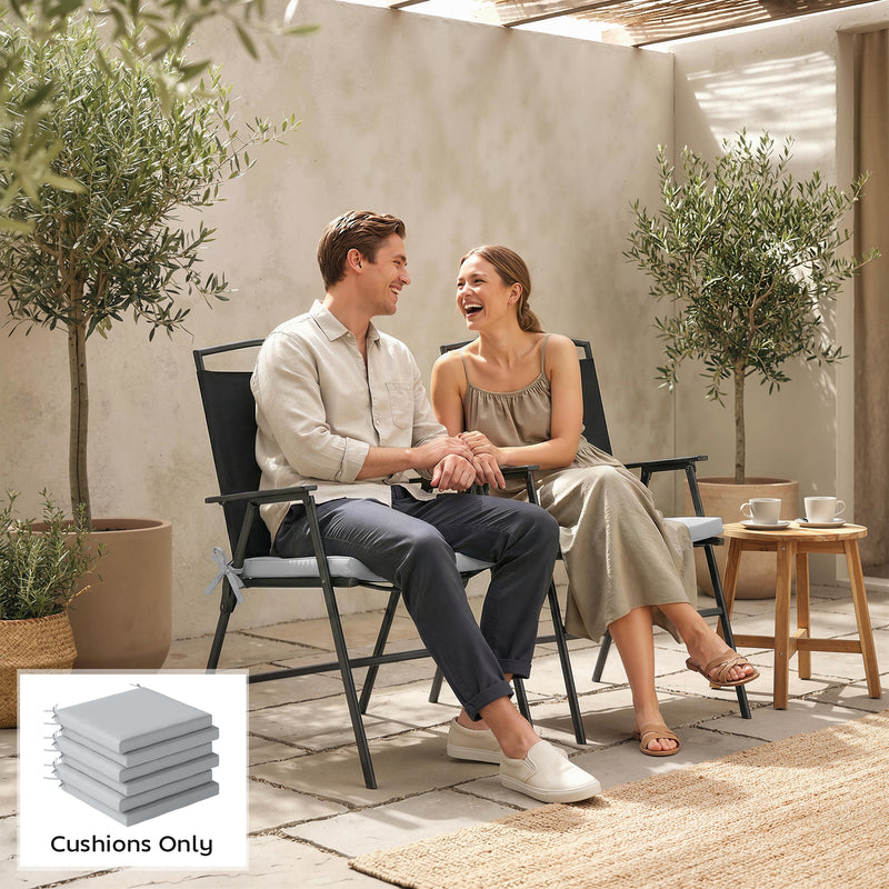 Outdoor Seat Cushions Set of 6 for Garden Chairs with Removable Covers Light Grey AOSOM