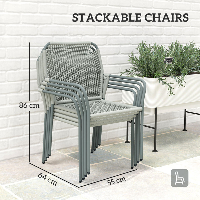 Light Grey 5 Piece Rattan Garden Dining Set with Cushions and Stackable Chairs by Outsunny