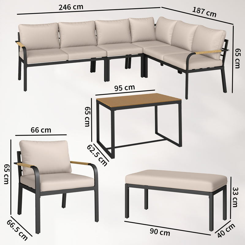 7 Piece Garden Furniture Set for Outdoor Relaxing with Cushions, Khaki & Dark Grey