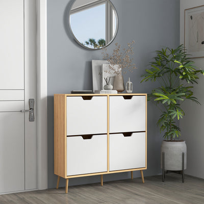 Wooden Shoe Storage Cabinet with 4 Flip Drawers Fits Up to 16 Pairs Natural