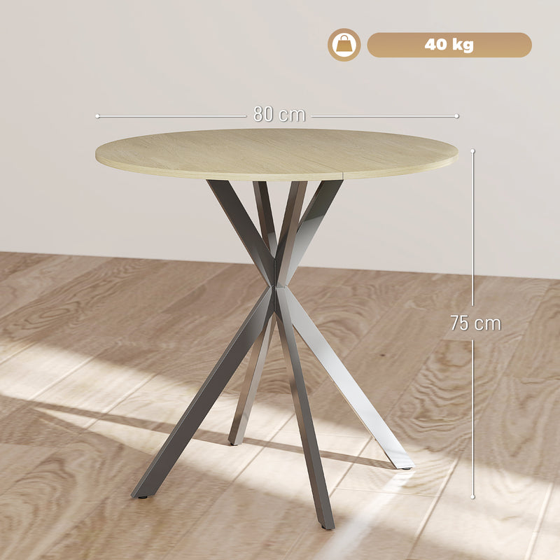 Round 80cm Industrial Dining Table in Oak Finish Ideal for Small Kitchens or Dining Areas