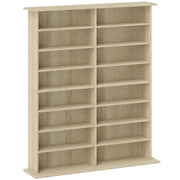16 Compartment Wooden Media Storage Shelf in Natural Finish for DVDs and CDs by Homcom