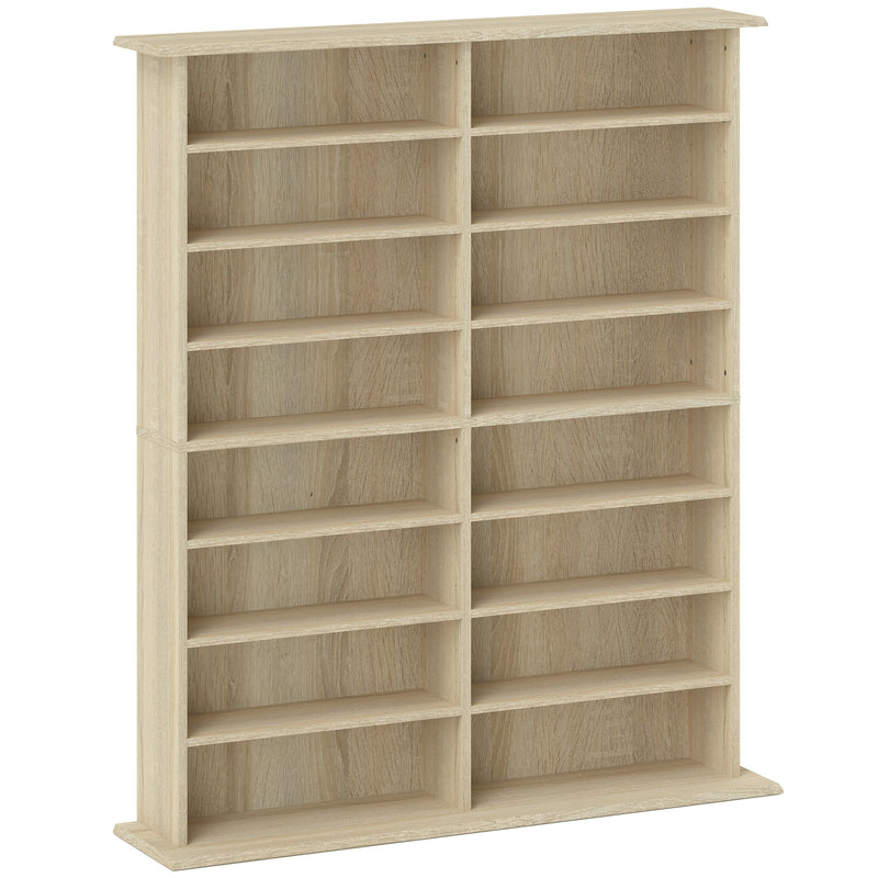 16 Compartment Wooden Media Storage Shelf in Natural Finish for DVDs and CDs by Homcom